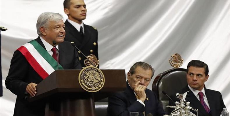 Mexican President Andres Manuel Lopez Obrador addresses the nation after swearing-in.  Photo: teleSUR