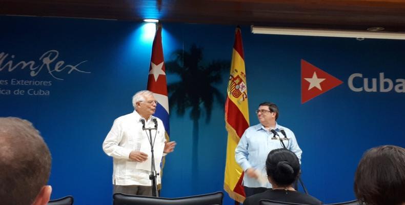 Spain´s Foreign Minister, Josep Borrell (left) and his Cuban counterpart, Bruno Rodriguez, during press conference on October 16, 2019.