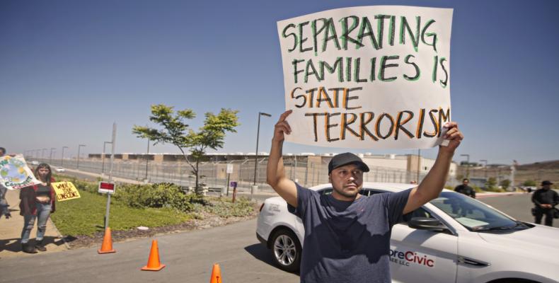 Protest over children separated from parents and locked up.  Photo: AP