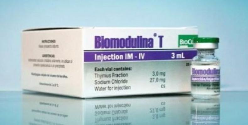 Biomodulin T manufactured by the company BioCubaFarma.   (Photo: Twitter/ @EdMartBCF)