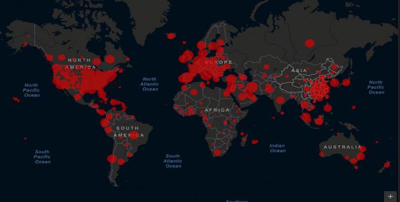 Mapa sobre incidencias del Covid-19 a nivel mundial. 5 Mayo / Universidad Jonhs Hopkins