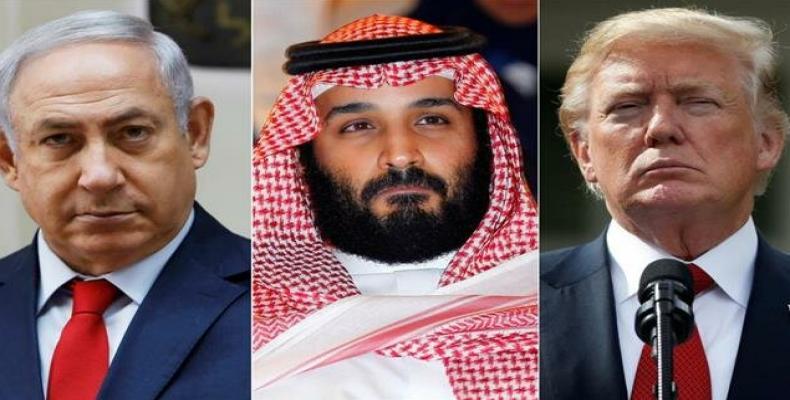 Benjamin Netanyahu, Saudi Crown Prince Mohammed bin Salman and Trump.  (Photo: Haaretez)