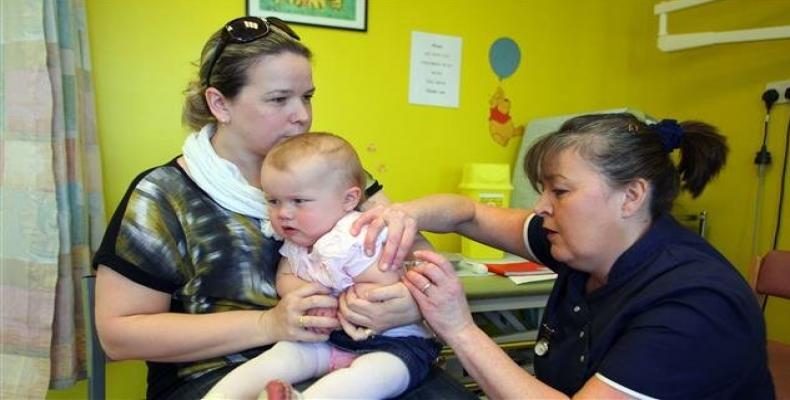 A 14-month-old baby at Neath Port Talbot Hospital near Swansea in south Wales  (Photo by AFP)