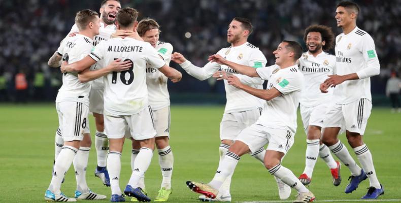 Celebración del tercer gol del Real Madrid en el estadio Zayed Sports City de Abu Dabi (Emiratos Árabes Unidos), el 22 de diciembre de 2018. Reuters