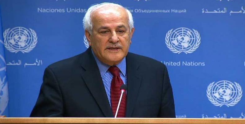 Palestine's envoy to the United Nations Riyad Mansour at UN.  Photo: AFP