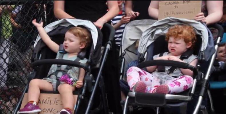 Protesters marched with baby strollers towards a migrant detention centre in New York City on Sunday to demonstrate against US President Donald Trump's immigrat