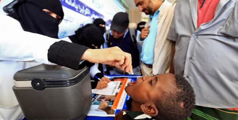 A Yemeni child receives an oral cholera vaccine.  (Photo: AFP)