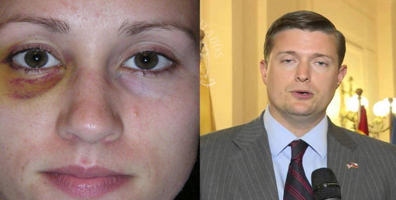 Composite images of Rob Porter and his abused wife, Colbie Holderness.  Photo: AP