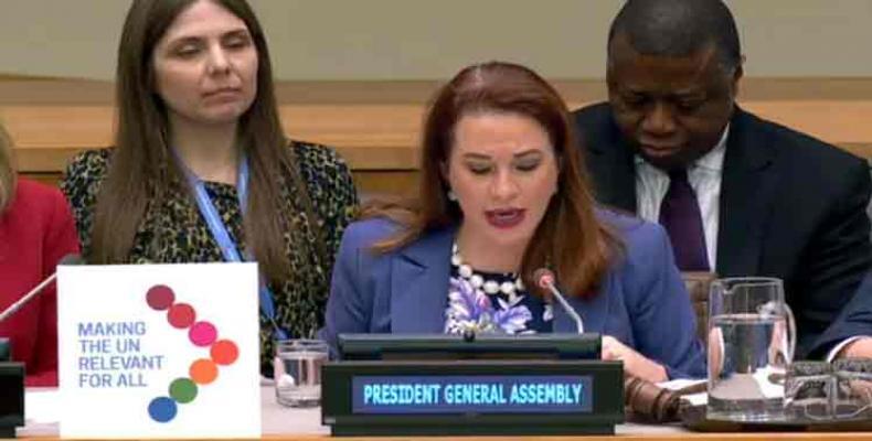 Interviene María Fernanda Espinosa en el Día Internacional del Multilateralismo y la Diplomacia para la Paz. Foto: PL