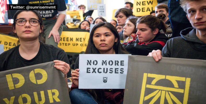 &quot;Sunrise&quot; climate activists flood U.S. congress, demanding “Green New Deal”  Photo: AFP