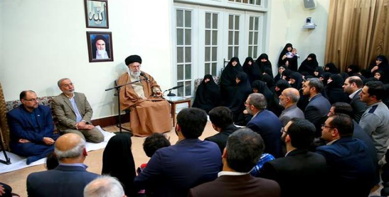 Leader of the Islamic Revolution Ayatollah Seyyed Ali Khamenei receives families on Iranian martyrs in Tehran, January 2, 2018. (Photo: Press TV)