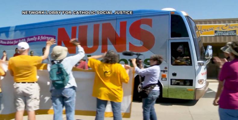 “Nuns on the Bus” launch U.S. tour for tax justice.  Photo: Democracy Now