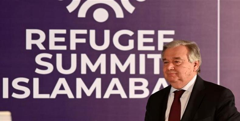 Antonio Guterres delivers a speech during the Refugee Summit Islamabad.  February 17, 2020. (Photo: AFP)