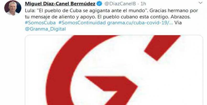 Miguel Díaz-Canel Bermúdez, agradeció este miércoles una carta del exmandatario brasileño Luiz Inácio Lula da Silva. Foto: Archivo/ RHC.