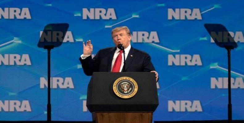 US President Donald Trump speaks during the National Rifle Association Annual Meeting on April 26, 2019.  (Photo by AFP)