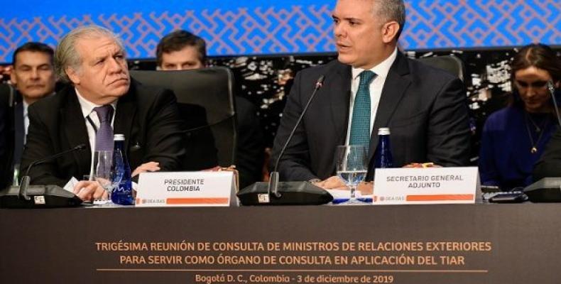 Colombia's President Ivan Duque and OAS General Secretary Luis Almagro at the Inter-American Treaty of Reciprocal Assistance meeting in Bogota.  (Photo: Reuters