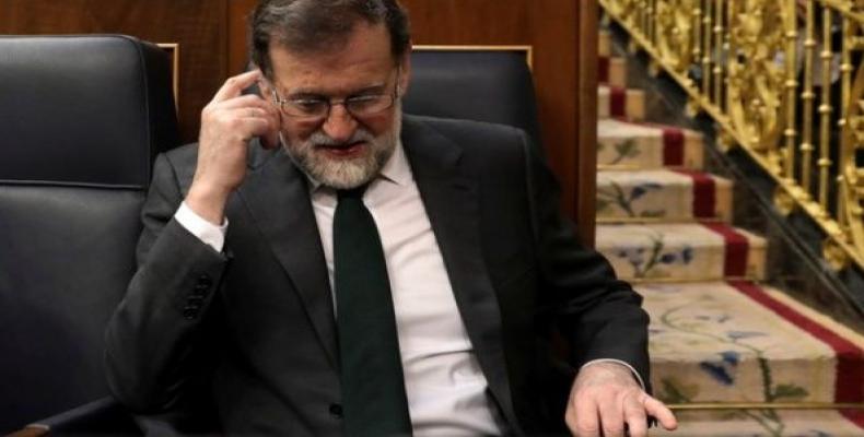 Mariano Rajoy takes his seat at Parliament before the vote on a no confidence motion in Madrid, Spain.  Photo: Reuters