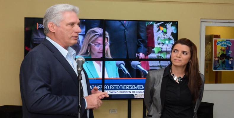 Cuban President Miguel Diaz-Canel and teleSUR President Patricia Villegas participate at opening ceremony.  ACN Photo