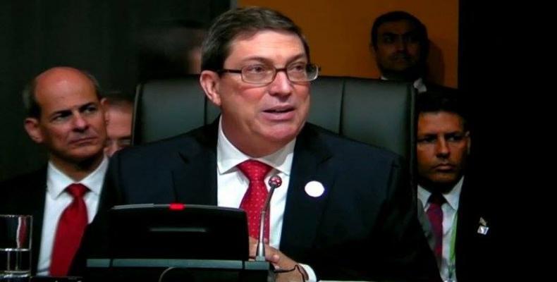 Canciller Bruno Rodríguez durante su intervención en la Cumbre de las Américas en Perú. Foto/ACN