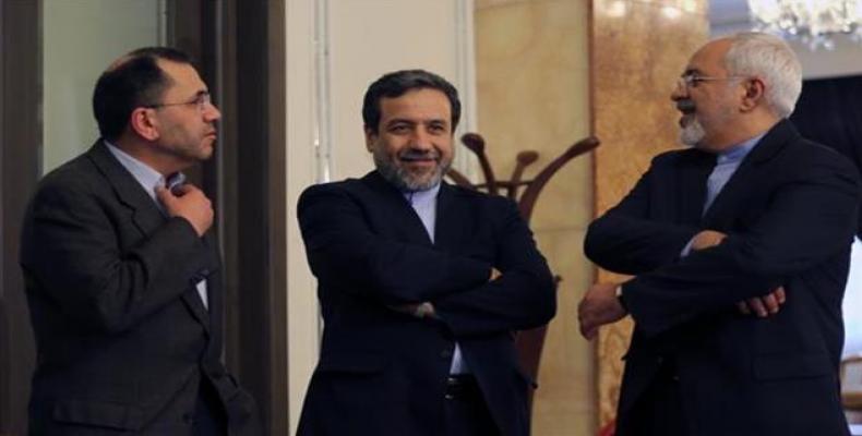 Iranian Foreign Minister Mohammad Javad Zarif, Deputy Minister Seyyed Abbas Araqchi and Iranian Ambassador to the UN Majid Takht-Ravanchi.
