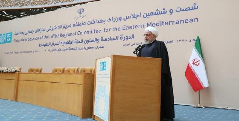 Iran’s President Hassan Rouhani addresses the 66th session of the World Health Organization (WHO)’s Regional Committee for the Eastern Mediterranean (EMRO) in T