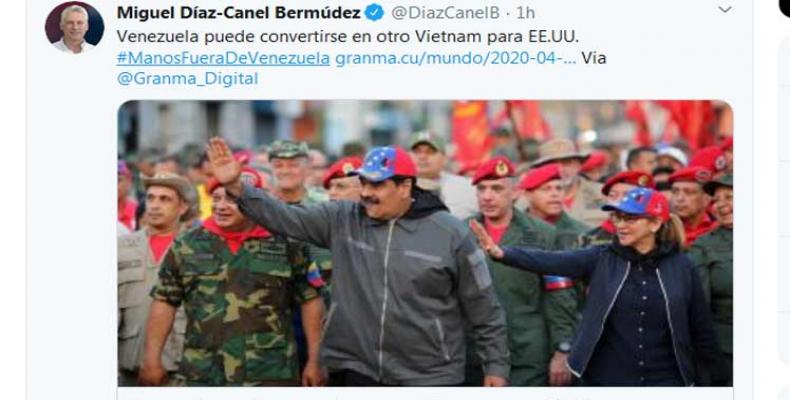 Miguel Díaz-Canel Bermúdez, alertó este miércoles sobre el oportunismo de Estados Unidos al intentar agredir a Venezuela. Foto: PL.
