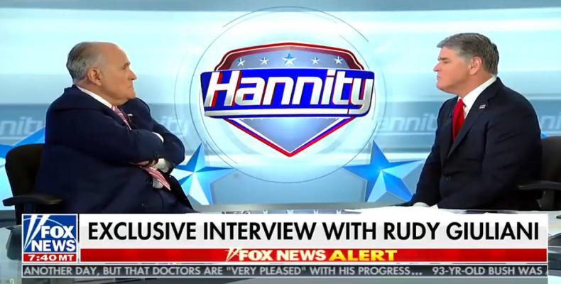 Giuliani gives interview to Sean Hannity on Fox News.  Photo: Fox News