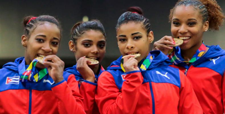 Equipo femenino de gimnasia artística de Cuba, campeón centroamericano en Barranquilla 2018. (Foto: Roberto Morejón/JIT)