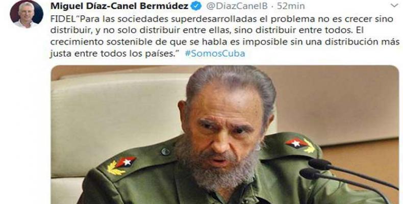 Miguel Díaz-Canel Bermúdez, evocó las palabras del líder de la Revolución, Fidel Castro. Foto: PL.