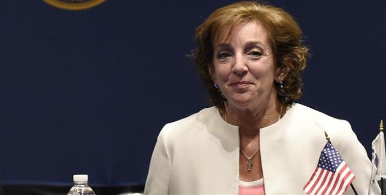 US ambassador to Mexico Roberta Jacobson delivers her speech during the opening of the National Fentanyl Forensic Chemistry Conference in Mexico City on May 16,