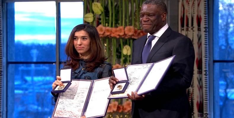 Nobel Peace prize awarded to Nadia Murad and Dr. Denis Mukwege.  Photo: Democracy Now