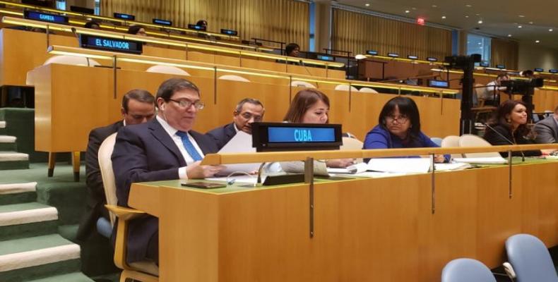 Cuban Foreign Minister Bruno Rodriguez attends debate at General Assembly this Wednesday, November 6, 2019. Twitter Photo