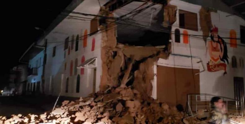 Una vivienda destruida por el sismo en Yurimaguas, Perú, el 26 de mayo de 2019. Foto / mininter.gob.pe