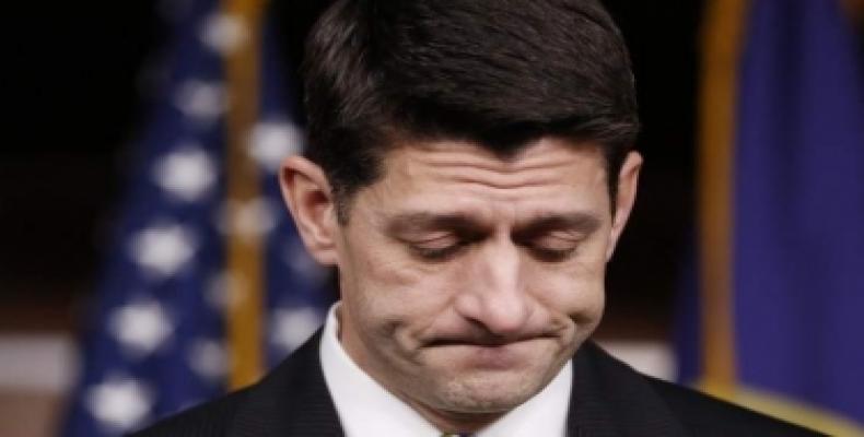En el Congreso estadounidense acaba de tener lugar otra muy significativa caída, la del presidente de la Cámara de Representantes, Paul Ryan.Imágen:Internet.