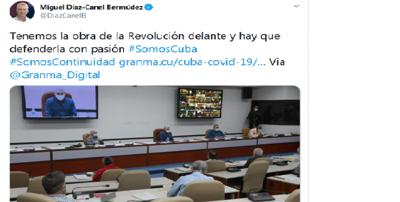 El presidente de Cuba, Miguel Díaz-Canel Bermúdez, exhortó a defender la obra de la Revolución con pasión. Foto: Tomada del Twitter de @DiazCanelB.