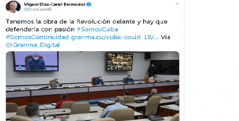  El presidente de Cuba, Miguel Díaz-Canel Bermúdez, exhortó a defender la obra de la Revolución con pasión. Foto: Tomada del Twitter de @DiazCanelB.