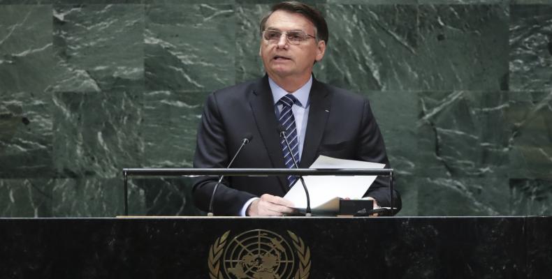 Presidente de Brasil Jair Bolsonaro durante su discurso en la ONU el 23 de septiembre 2019. Imagen / Español 24.