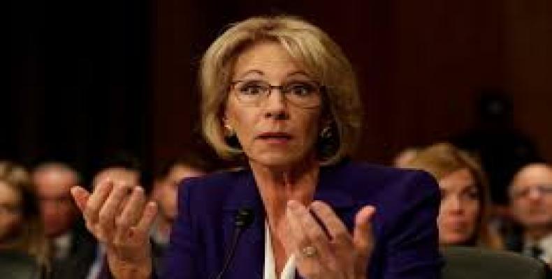 U.S. secretary of education Betsy DeVos testifies on Capitol Hill.  Photo: AP