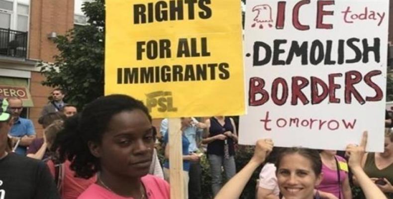 US protesters hold placards in a rally against deportations of immigrants in Washington DC, on July 16, 2018.  Photo: Twitter