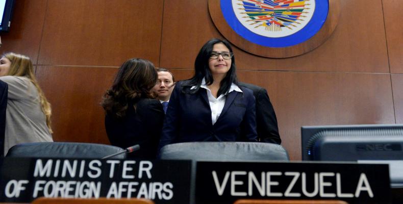 Canciller venezolana Delcy Rodríguez en la OEA. Foto / PanAm Post