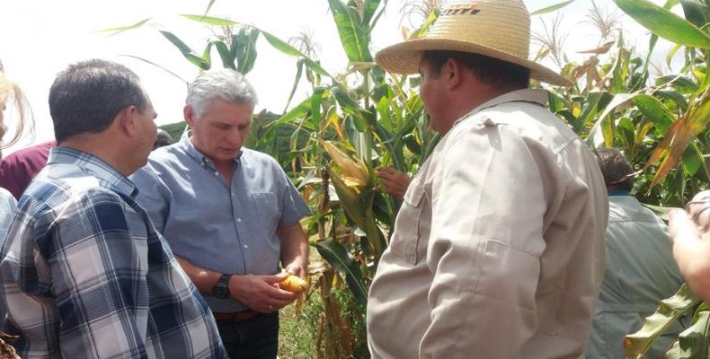 El presidente cubano se interesó por los daños que provocaron en la región las intensas lluvias de mayo último.Foto:Yeris del Sauzal.Escambray