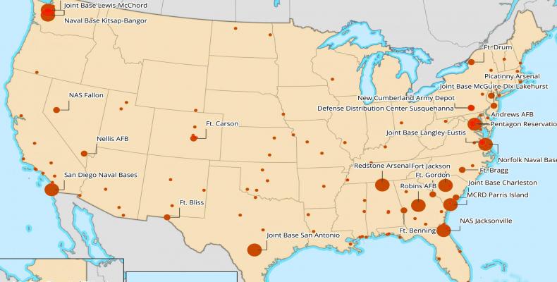 Más de 100 bases militares estadounidenses en 41 estados para casos de coronavirus.