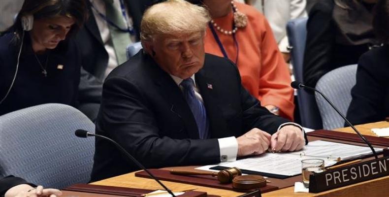 US President Donald Trump attends the United Nations Security Council briefing on counterproliferation at the United Nations in New York on the second day of th