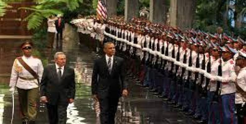 Ceremonia oficial de bienvenida a Barack Obama en el Palacio de la Revolución, en La Habana. Fue recibido por el presidente Raúl Castro. Foto: Archivo
