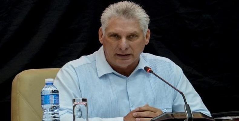 Cuban President Miguel Diaz-Canel addresses CTC Congress in Havana, April 22, 2019.