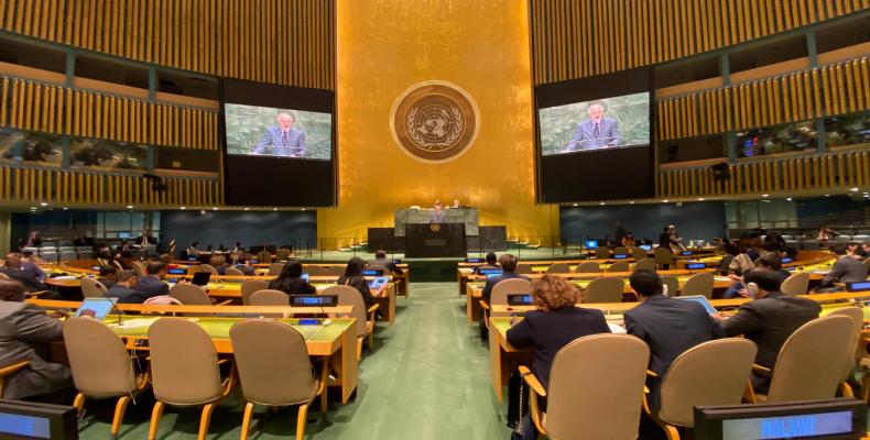 La AGNU comenzó hoy en Nueva York el debate sobre el proyecto de Resolución presentado por Cuba. Foto tomada de la ACN