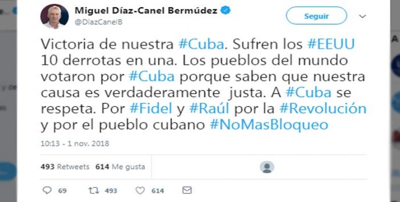 Cuban President thanks the world for support against the blockade