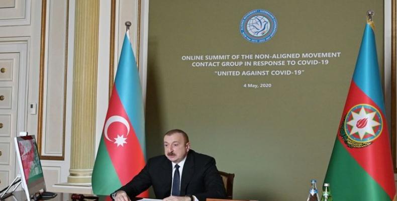 President of the Republic of Azerbaijan addressing on-line virtual summit of Non-Aligned Movement.