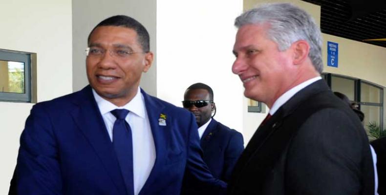 Cuban president Miguel Díaz-Canel had a packed agenda that included meetings with the Prime Minister of Jamaica, Andrew Holness. Photo: PL