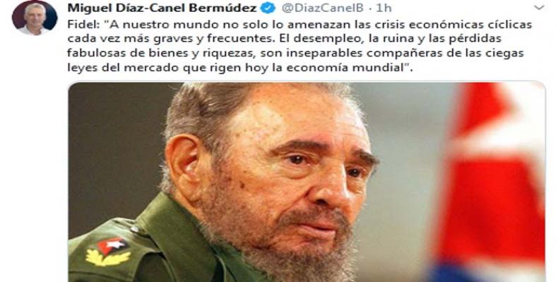 Miguel Díaz-Canel recordó las reflexiones del líder histórico de la Revolución, Fidel Castro, sobre los daños provocados por el neoliberalismo. Foto: PL.